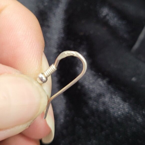 Vintage SI 925 Silver & Sodalite Drop Earrings Rectangular Estate Hook Earwires - Picture 7 of 10